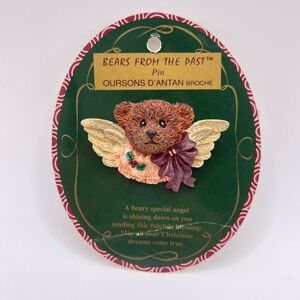 VTG 80s Teddy Bear Jewelry Pin Brooch Russ Grandmacore Angel Christmas NWT Retro